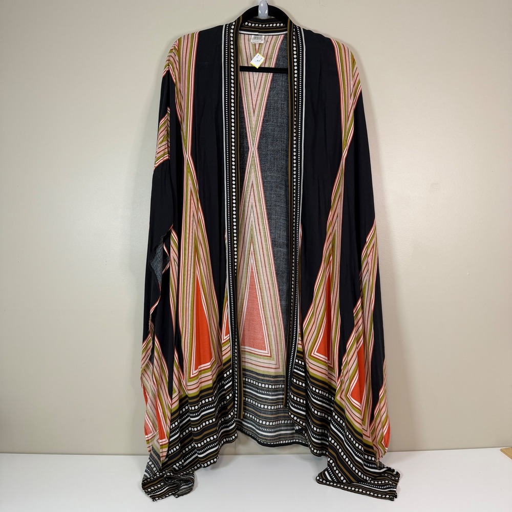 Kimono Medium Boho Geometric Abstract Print Open Front Draped Summer Cover Up - Picture 10 of 11
